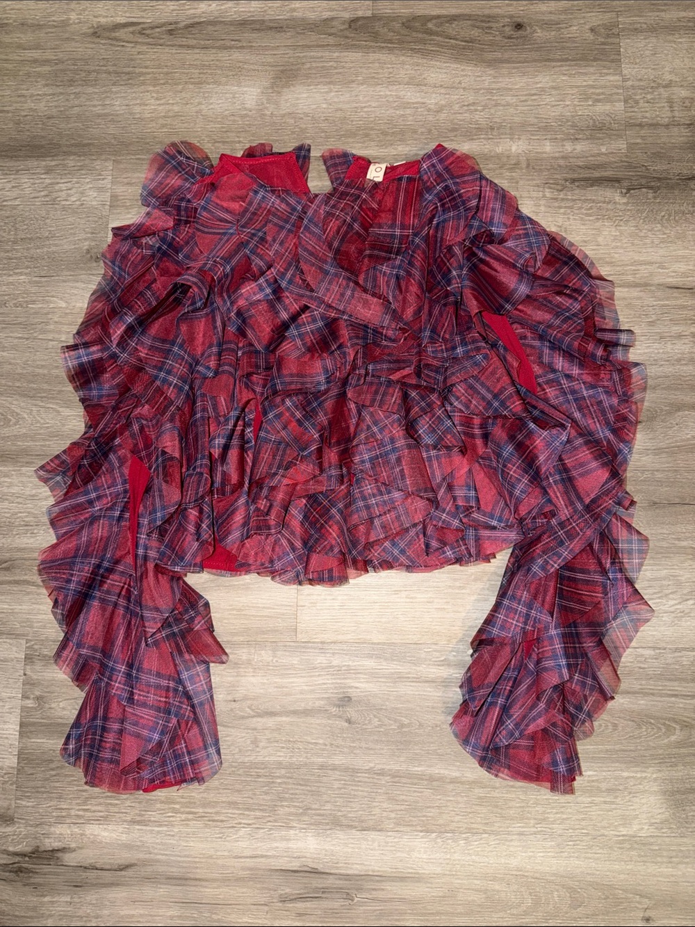 Dolan left coast ruffle plaid crew neck blouse - Picture 5 of 7